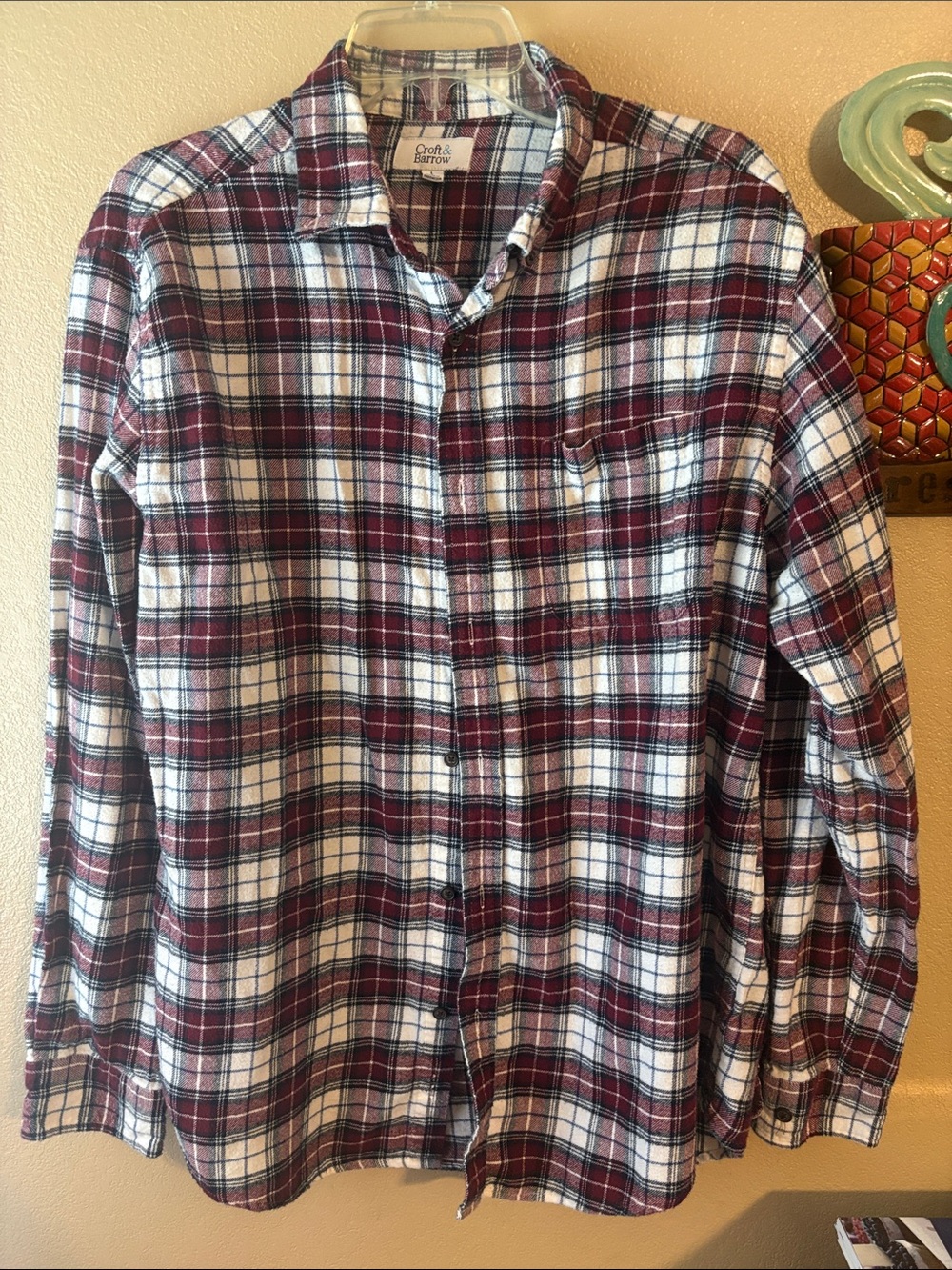 croft & barrow Men's Burgundy and White Plaid Button-Up Shirt